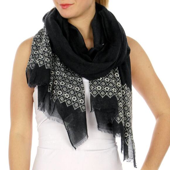 NWT Fashion Lightweight Semi Sheer Floral Embroidered Scarf Shawl Cover-Up - Picture 7 of 8